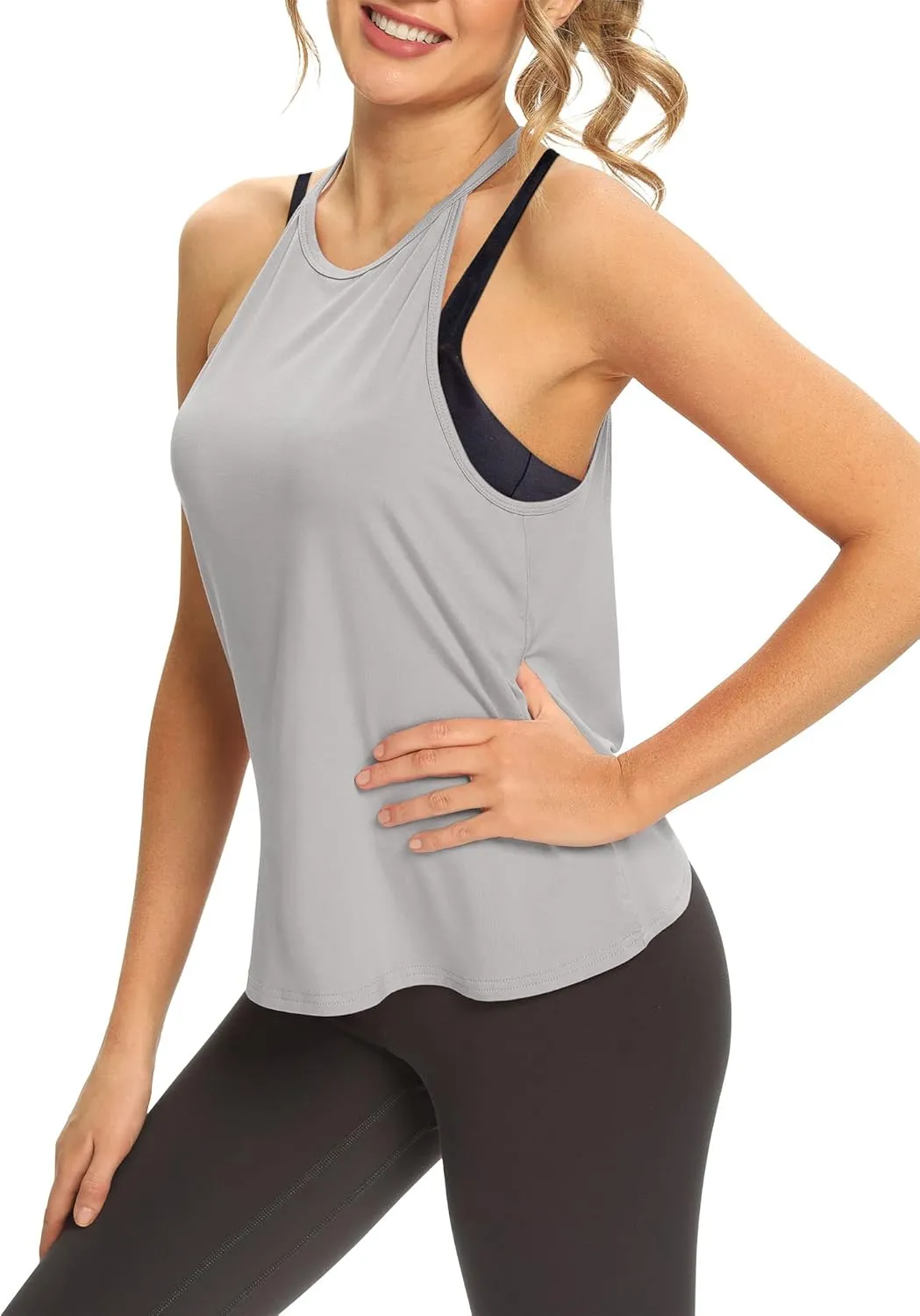 Mippo Womens Open Back Workout Tops Sleeveless Halter Gym Athletic Tank Tops Loose Fit