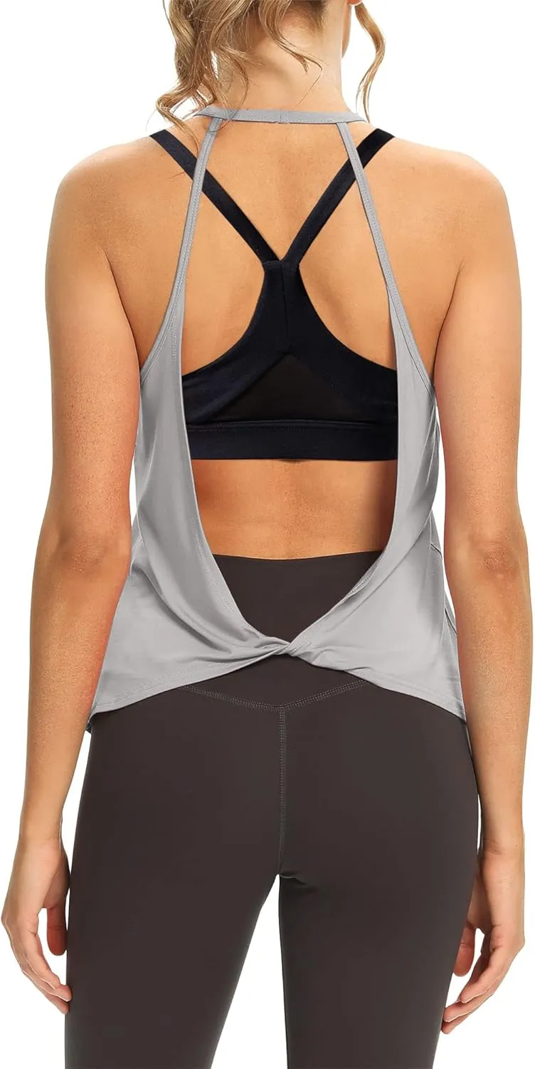 Mippo Womens Open Back Workout Tops Sleeveless Halter Gym Athletic Tank Tops Loose Fit
