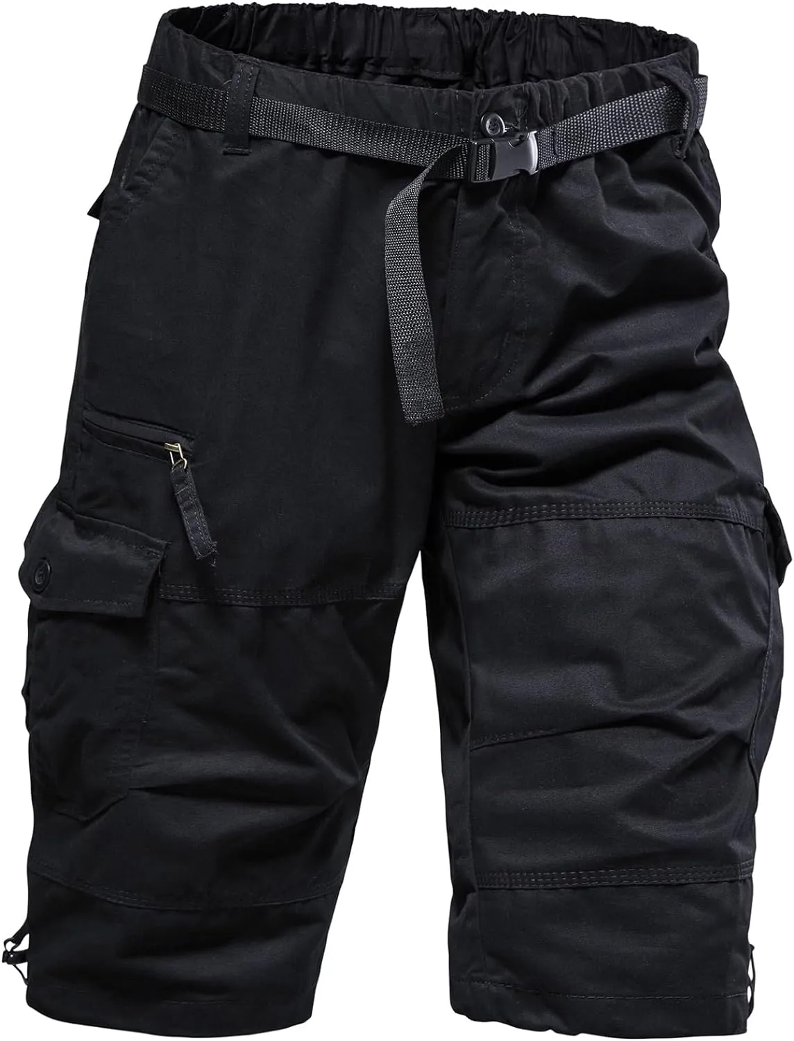 Mylldey Men's Cargo Shorts 3/4 Relaxed Fit Mens Running Shorts 7 Pockets Elastic Waist Cotton Hiking Shorts