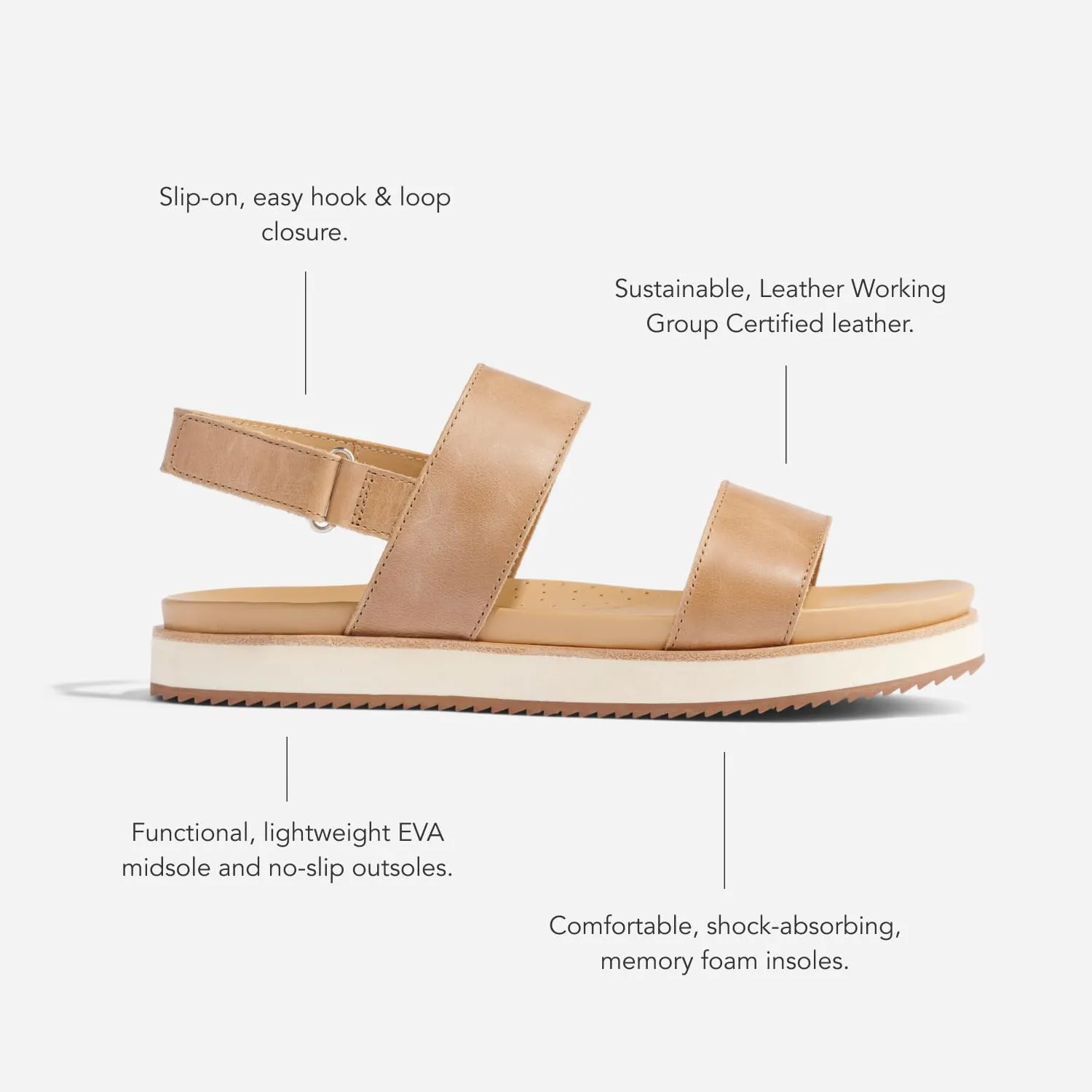 Nisolo Women's Go-To Flatform Sandals, Summer/Spring Casual, 1" Added Height, Soft Interior Lining, Memory Foam Insoles for Comfort, Easy Hook & Loop Closure, True to Size