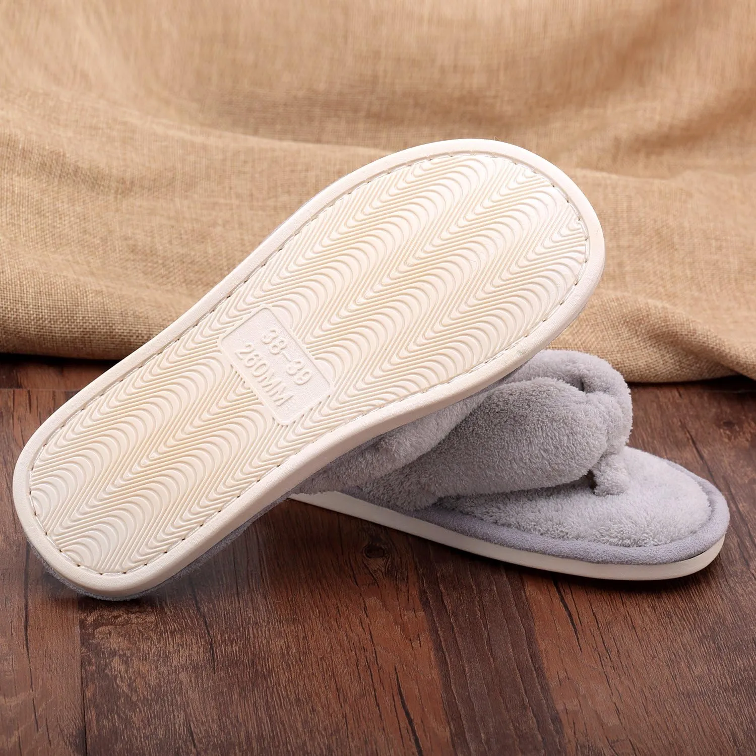 Onmygogo Indoor Slippers for Women Open Toe with Memory Foam, Soft Faux Fur Nonslip House Slippers