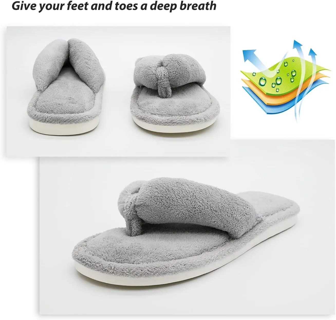 Onmygogo Indoor Slippers for Women Open Toe with Memory Foam, Soft Faux Fur Nonslip House Slippers