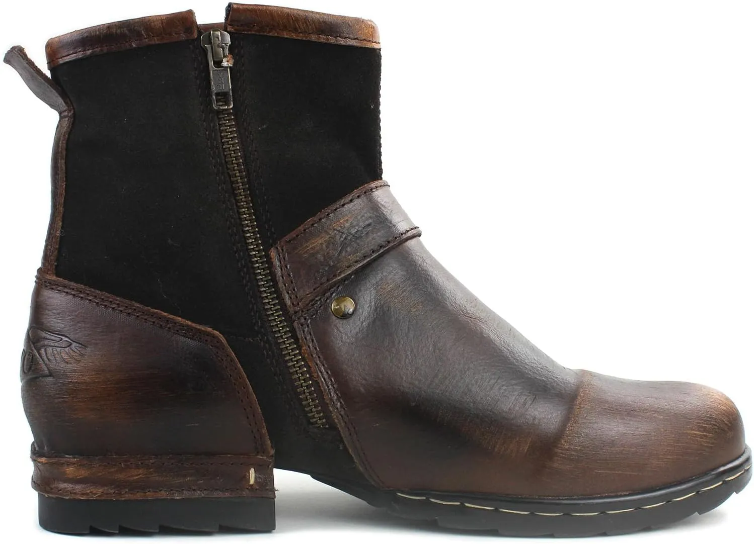 OSSTONE Moto Boots for Men Fashion Zipper-up Leather Chukka Boots Casual Shoes OS-5008-1-BP-US-R Vintage Brown