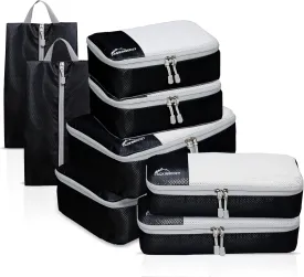 Packing Cubes for Travel, 8 Set Packing Organizers with Zipper Pulls and Mesh Top Panel - Light-weight Travel Cubes for Carry On and Suitcases, Black