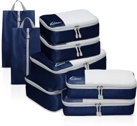 Packing Cubes for Travel, 8 Set Packing Organizers with Zipper Pulls and Mesh Top Panel - Light-weight Travel Cubes for Carry On and Suitcases, Navy Blue