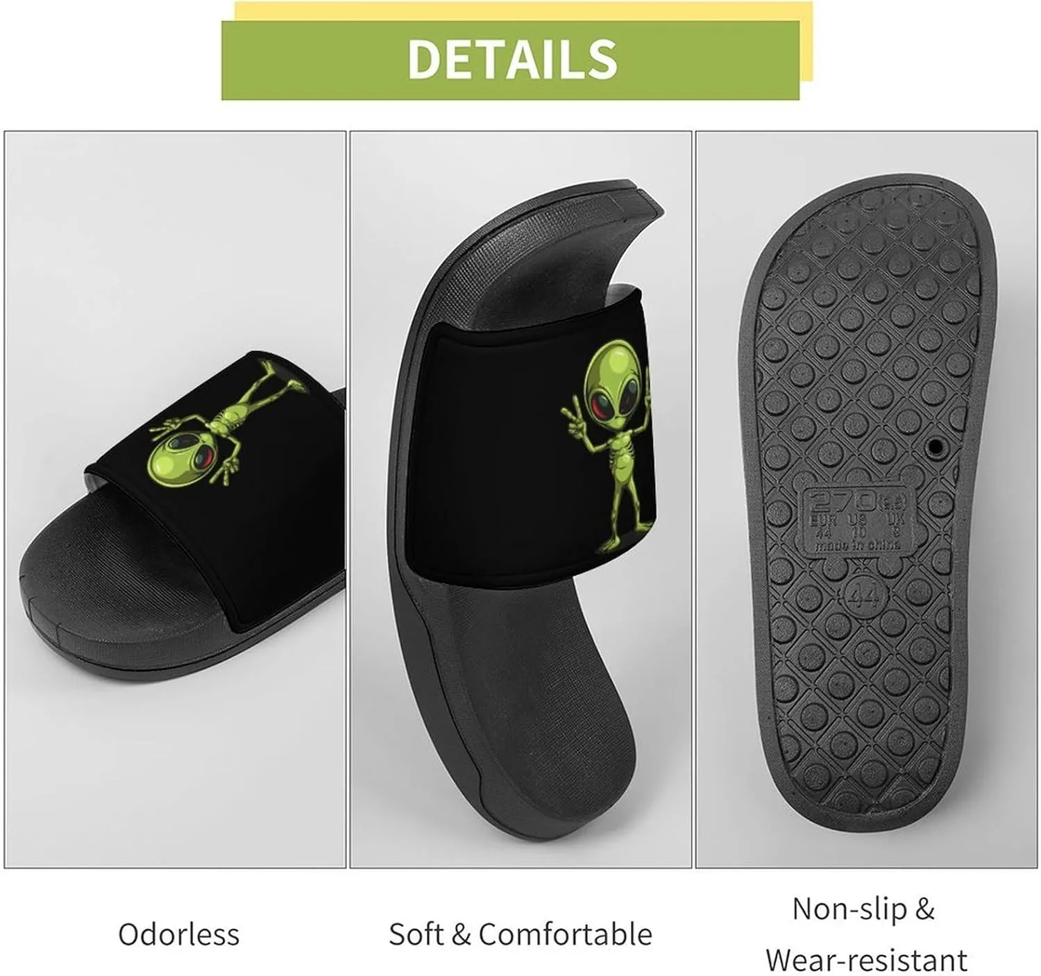 Peace Alien PVC Home Slippers Non-Slip Shower Shoes Casual Bathroom Slippers for Women Men