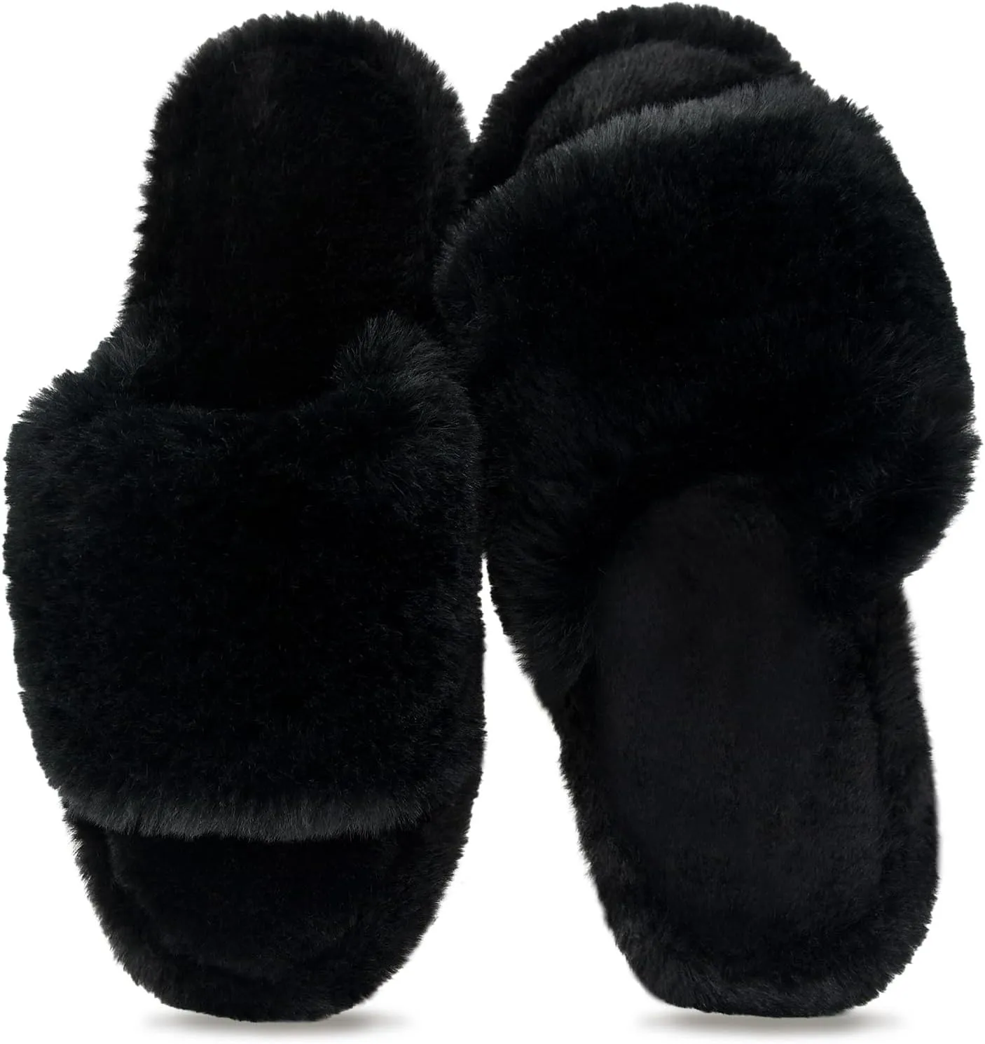 Rosoz Women's Soft Plush Fuzzy Slippers Memory Foam Anti-Skid Sole House Shoes Indoor Outdoor Open Toe Sandals