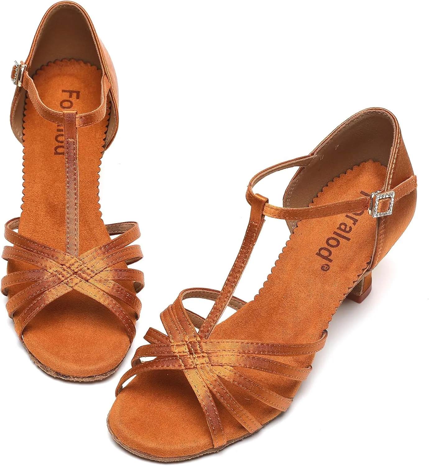 Satin Dance Shoes for Women, Ballroom Dance Shoes Low Heels, Prom Shoes for Woman Dancing, Latin Salsa Dance Heels, Open Toe Ankle T-Strap Sandals, Wedding Dressy Shoes, Suede Sole