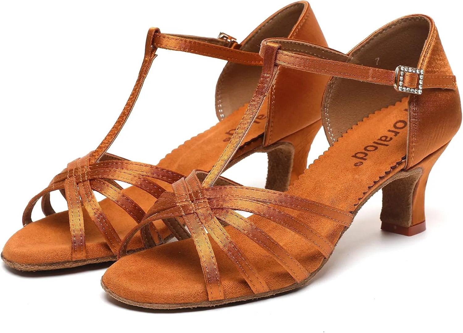 Satin Dance Shoes for Women, Ballroom Dance Shoes Low Heels, Prom Shoes for Woman Dancing, Latin Salsa Dance Heels, Open Toe Ankle T-Strap Sandals, Wedding Dressy Shoes, Suede Sole