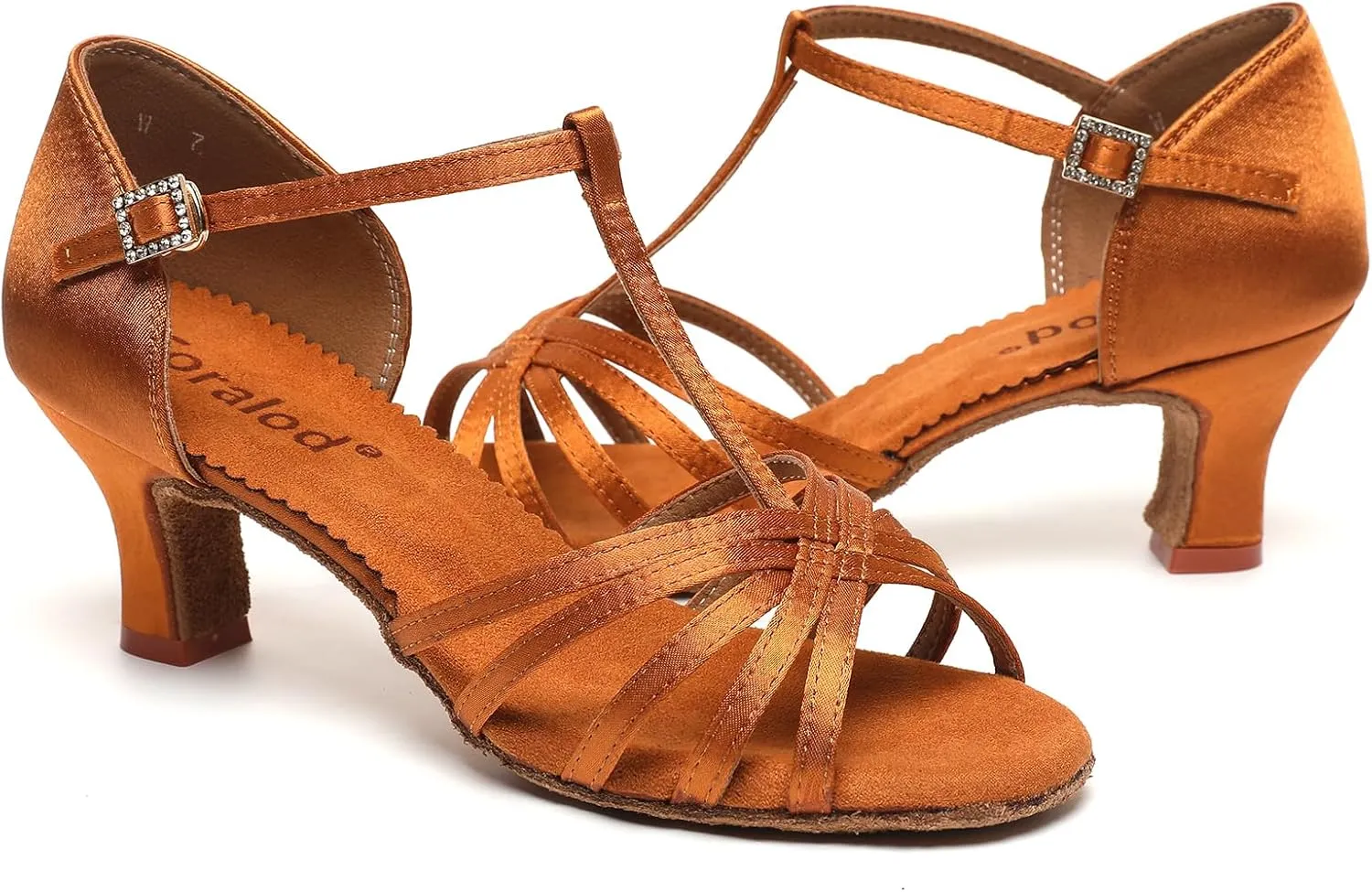 Satin Dance Shoes for Women, Ballroom Dance Shoes Low Heels, Prom Shoes for Woman Dancing, Latin Salsa Dance Heels, Open Toe Ankle T-Strap Sandals, Wedding Dressy Shoes, Suede Sole