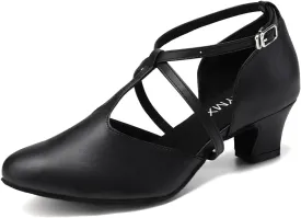 TINRYMX Women Ballroom Dance Shoes Closed Toe T-Strap Character Modern Latin Salsa Tango Waltz Performance Dancing Shoes,Model-YCL272