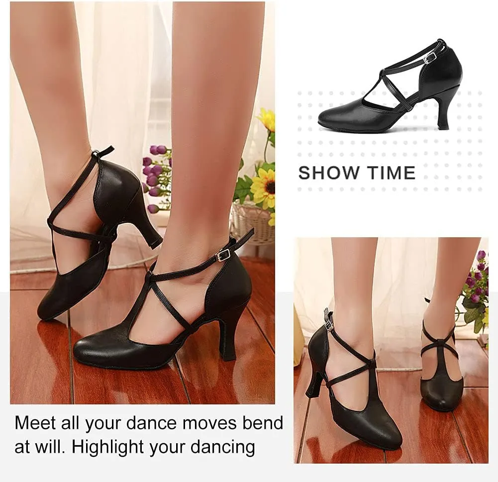 TINRYMX Women Ballroom Dance Shoes Closed Toe T-Strap Character Modern Latin Salsa Tango Waltz Performance Dancing Shoes,Model-YCL272