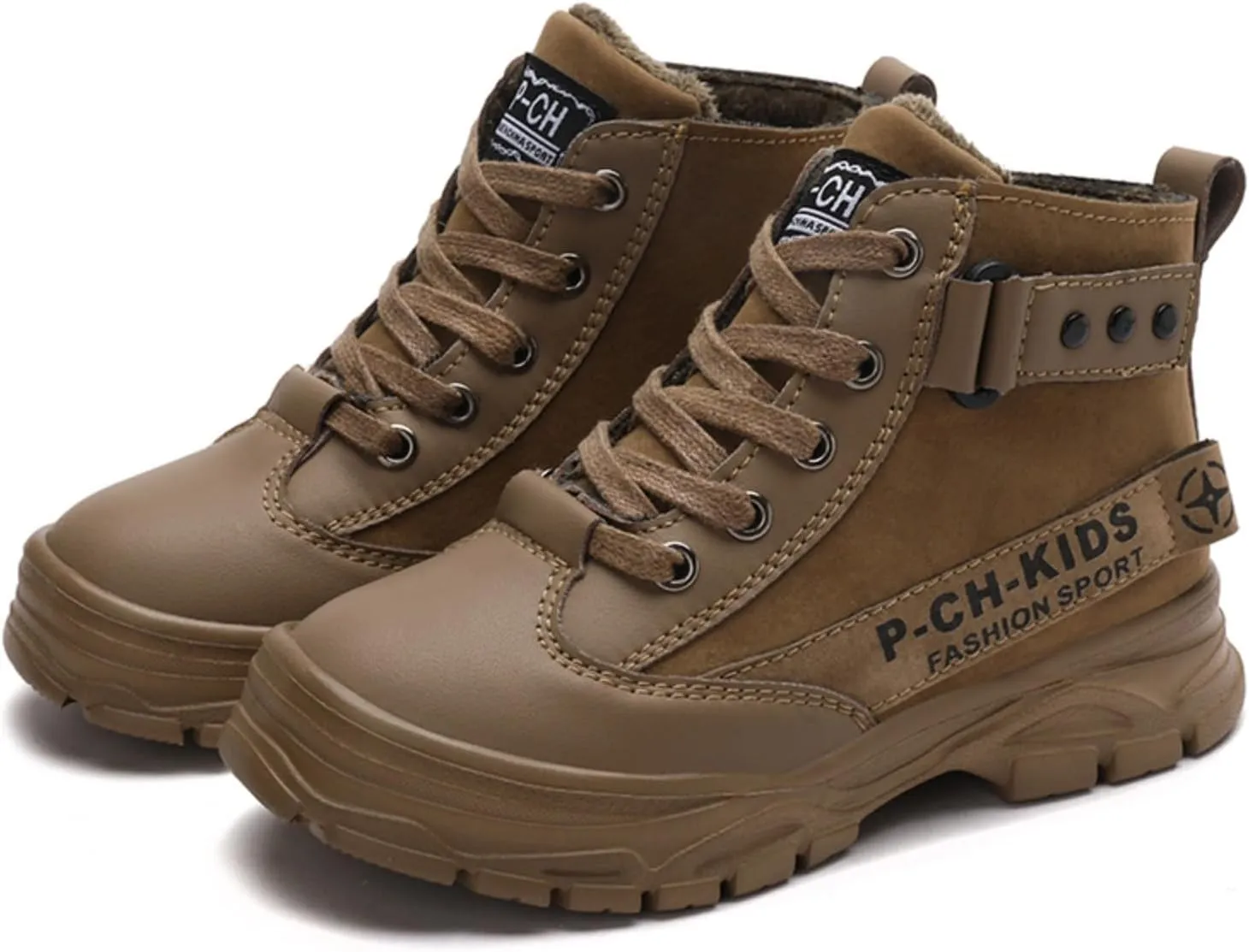 Unisex Kids Ankle Boots Warm Faux Fur Lined Outdoor Hiking Boots High Top Sneakers Boys Girls Winter Tennis Shoes