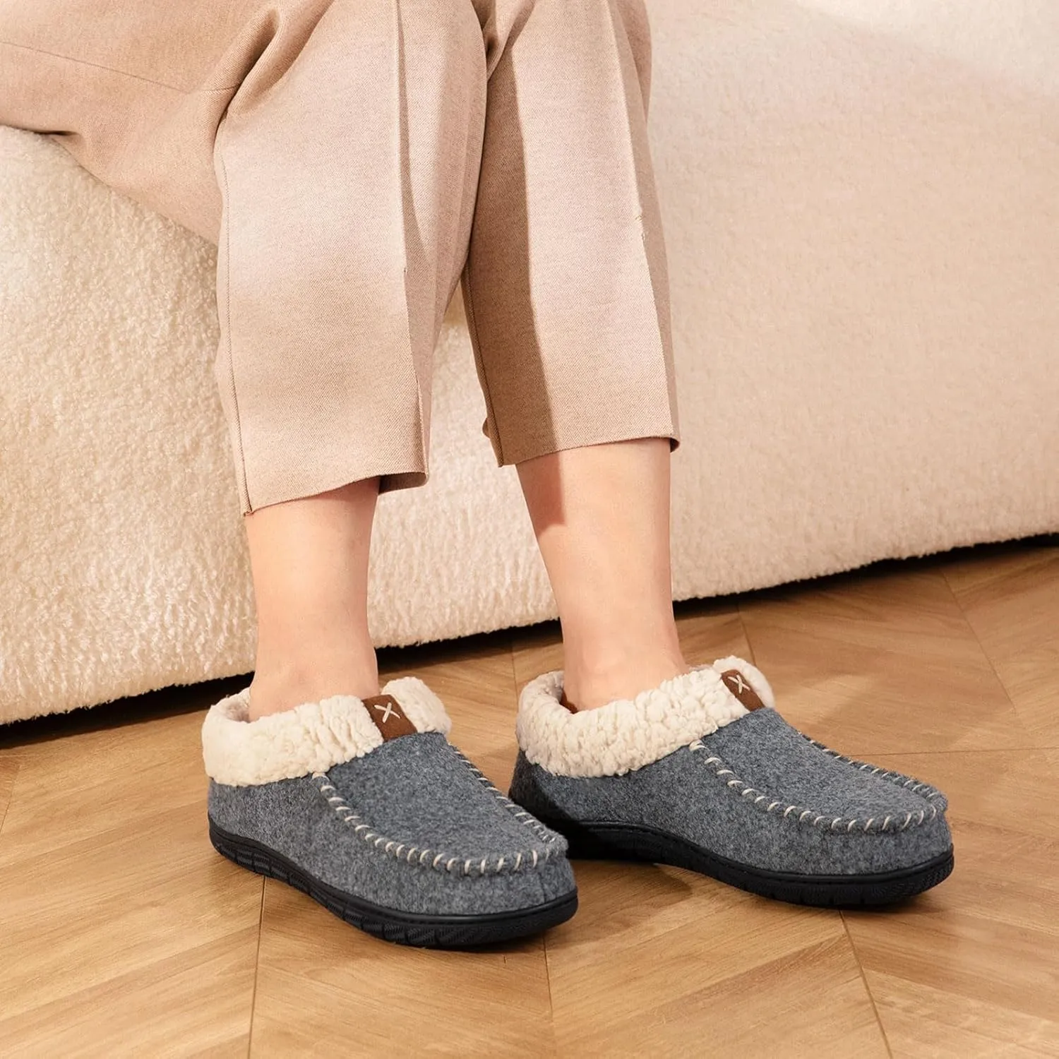 VeraCosy Women's Moccasin Slippers Warm Comfy Wool-felt Memory Foam Indoor House Shoes