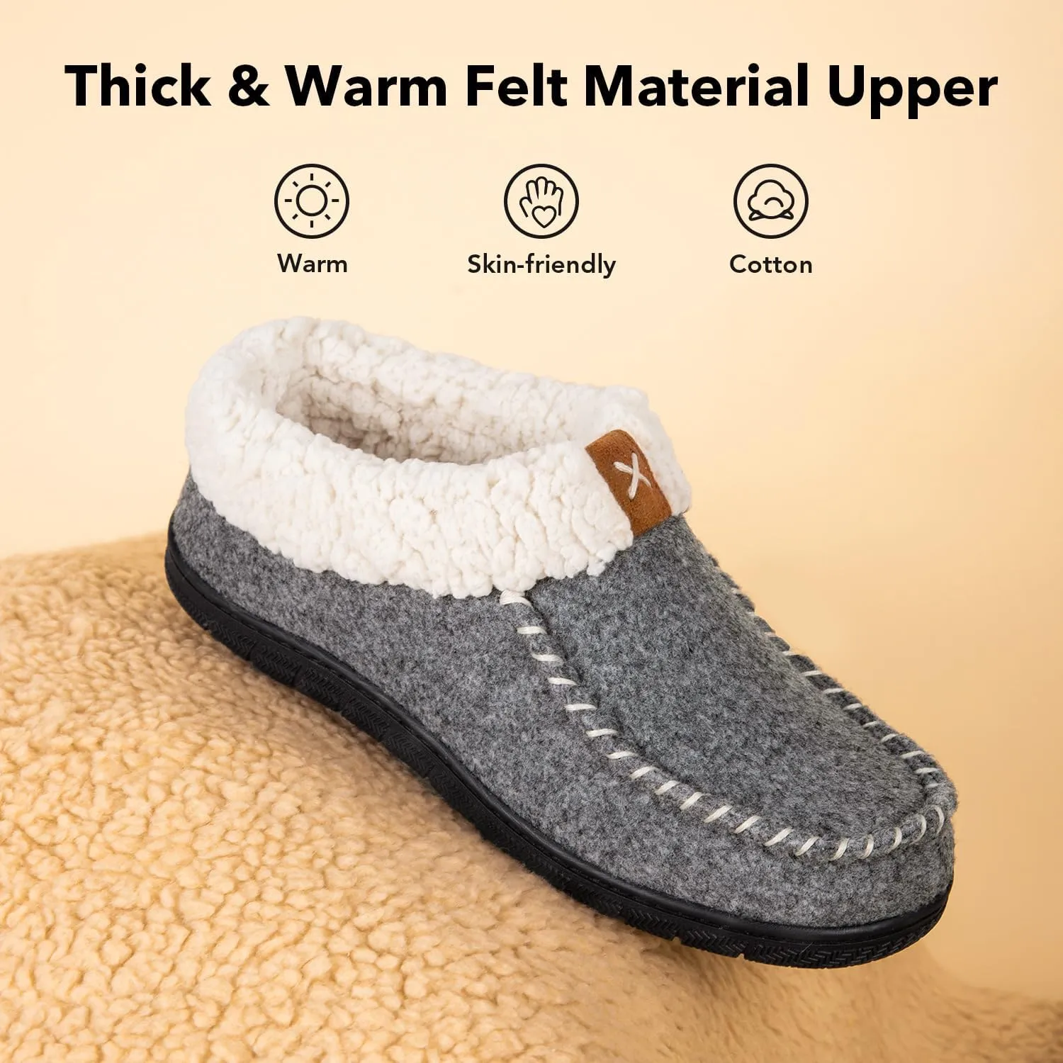 VeraCosy Women's Moccasin Slippers Warm Comfy Wool-felt Memory Foam Indoor House Shoes