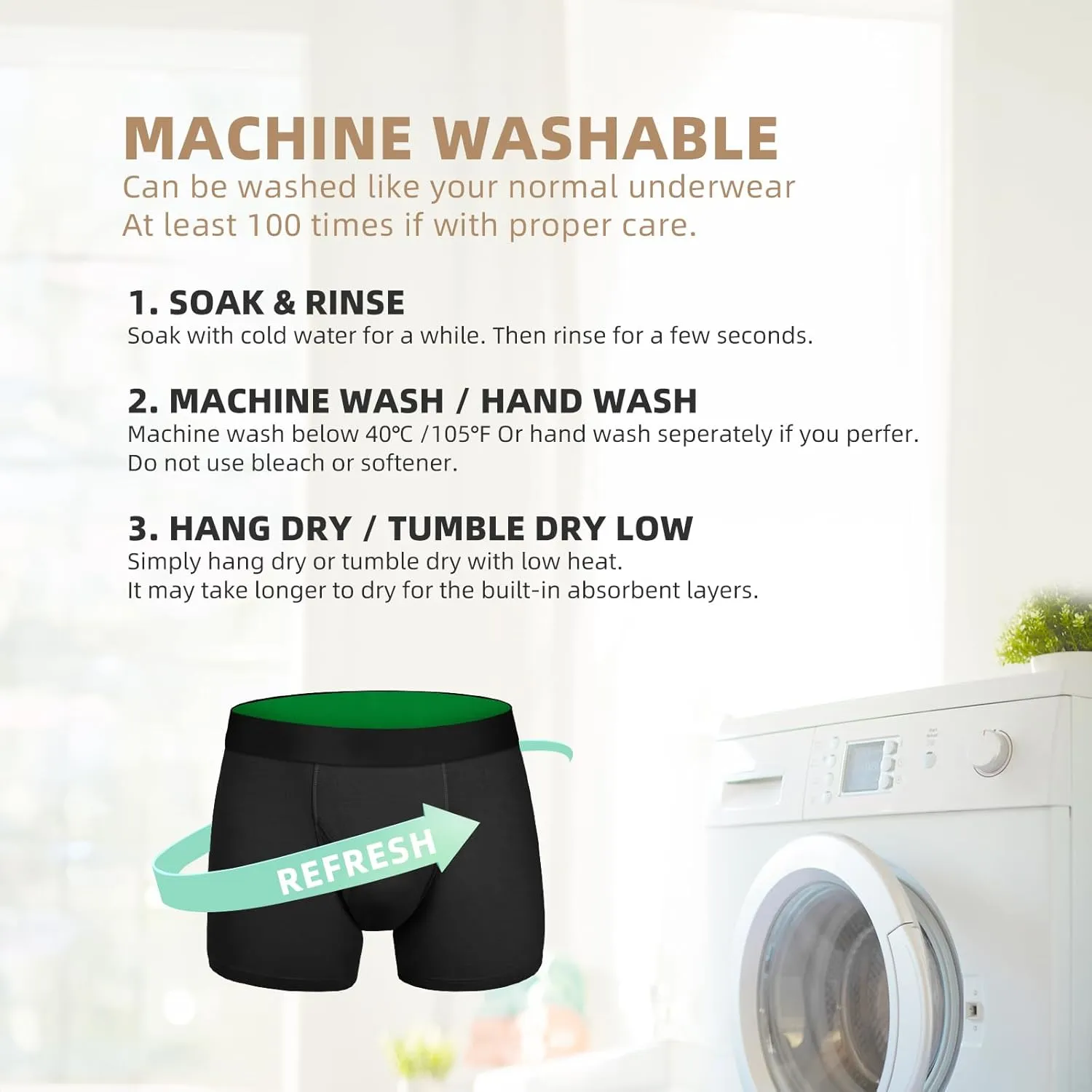 Washable Incontinence Underwear for Men Regular Absorbency Incontinence Boxer Briefs with Fly 5 Pack