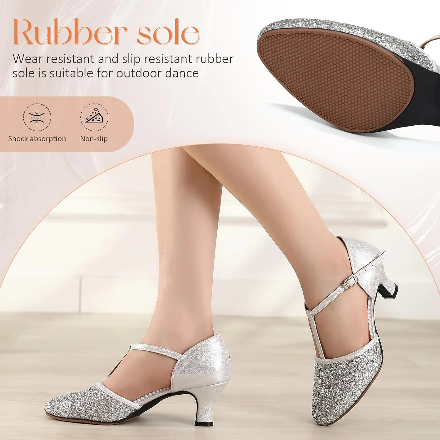 Women Latin Dance Shoes Sequin Closed Toe T-Strap Ballroom Salsa Tango Party Performance Dance Shoes,Model FT-135