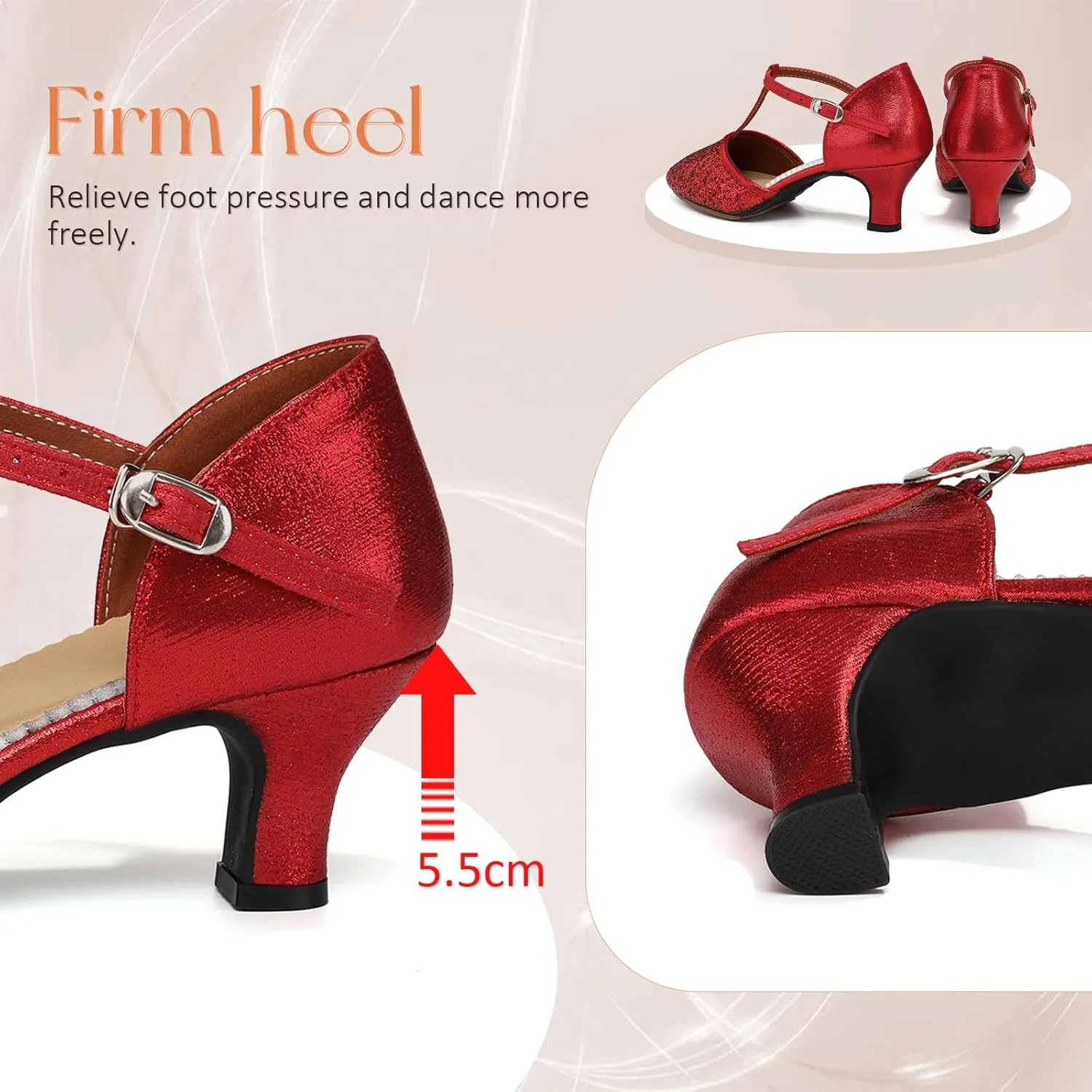 Women Latin Dance Shoes Sequin Closed Toe T-Strap Ballroom Salsa Tango Party Performance Dance Shoes,Model FT-135