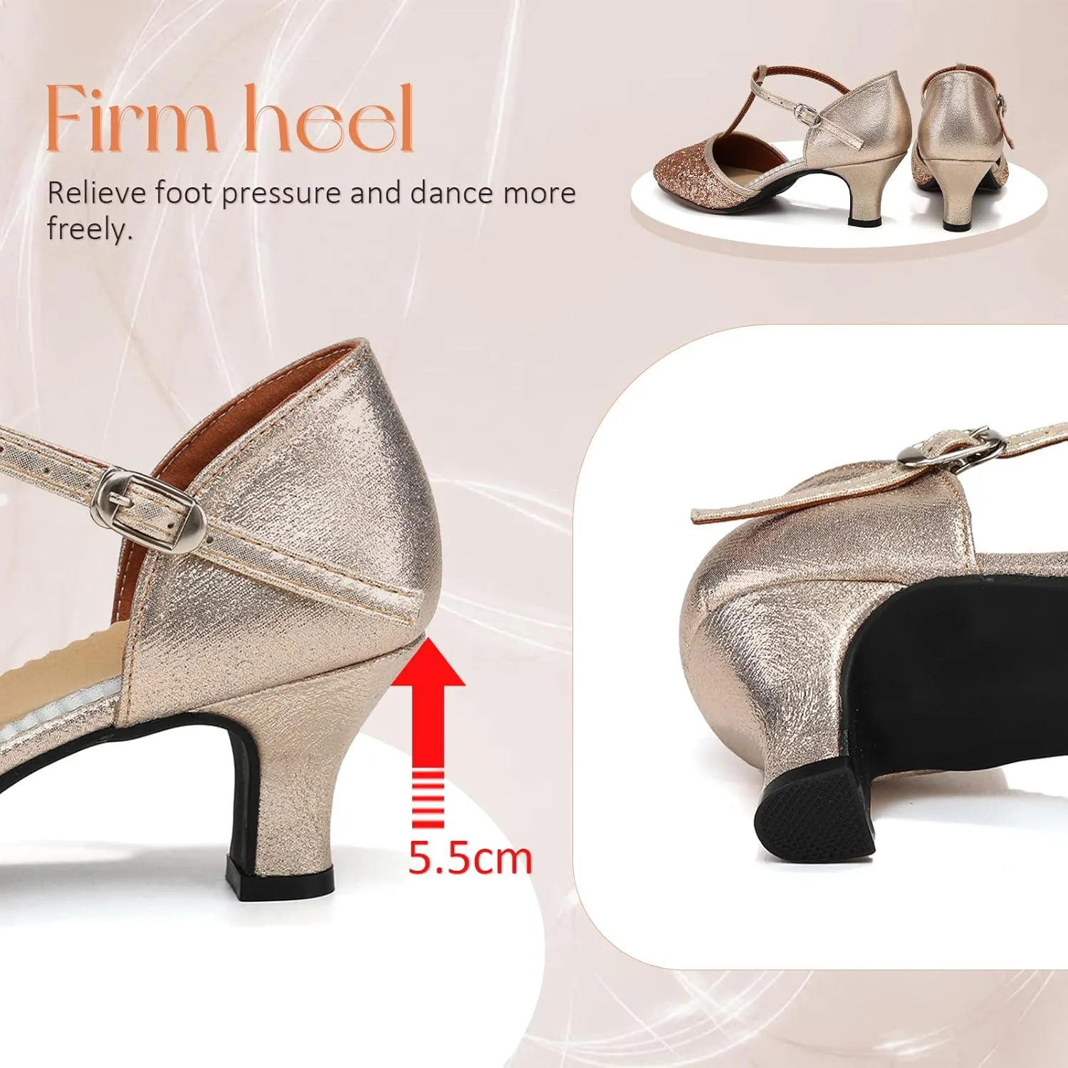 Women Latin Dance Shoes Sequin Closed Toe T-Strap Ballroom Salsa Tango Party Performance Dance Shoes,Model FT-135