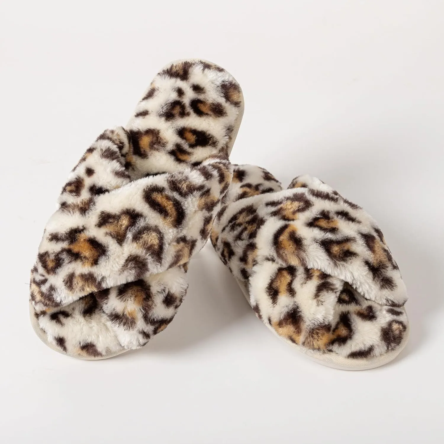 Women's Slipper Memory Foam Cross Band Fuzzy Slippers Open Toe Cozy House Slippers Cozy Plush Bedroom Indoor Outdoor