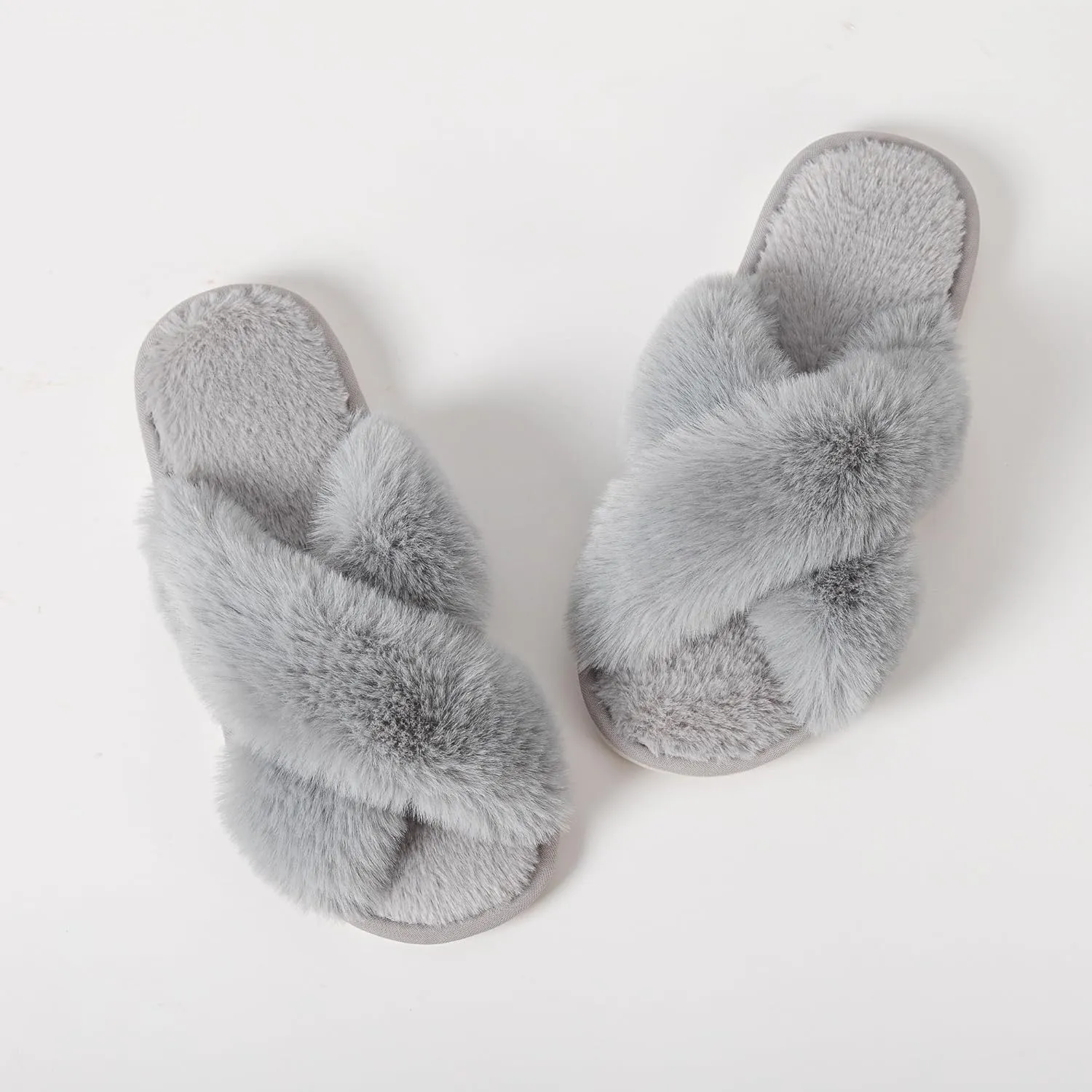 Women's Slipper Memory Foam Cross Band Fuzzy Slippers Open Toe Cozy House Slippers Cozy Plush Bedroom Indoor Outdoor