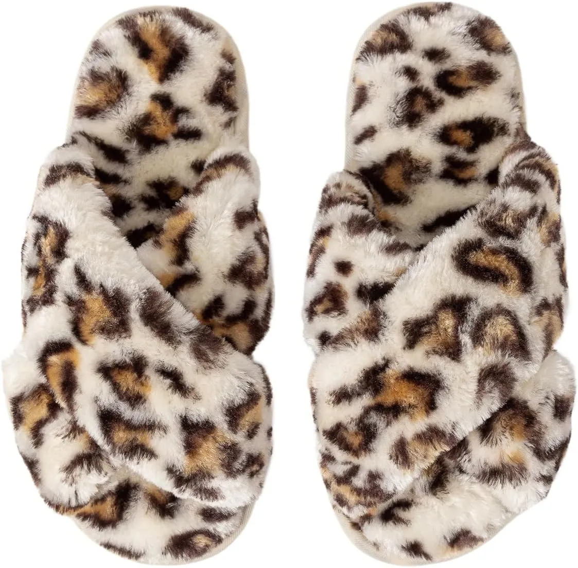 Women's Slipper Memory Foam Cross Band Fuzzy Slippers Open Toe Cozy House Slippers Cozy Plush Bedroom Indoor Outdoor
